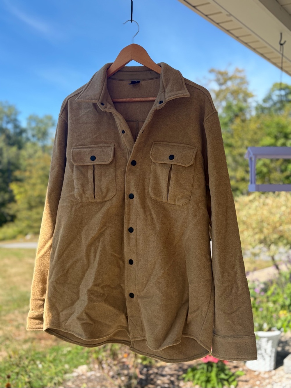 Women’s Tan Teddy Jacket with Snap Pocket